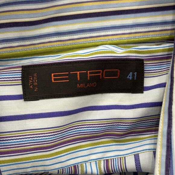 Etro Milano Men’s Size 41 Multicolor Dress Shirt Designer Classic - Picture 3 of 4
